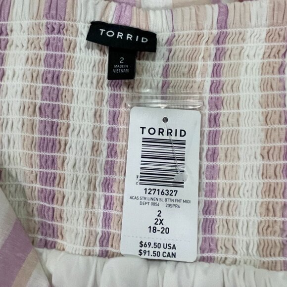 (NWT) TORRID #12716123 Stripe Midi Sundress, Linen/Cotton, Pink/Ivory Multi - 2X - Picture 10 of 13